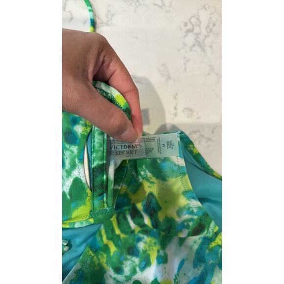 Victoria’s Secret Bandeau Strapless Top M & Hip Tie Bottoms Bikini Green/Yellow - Picture 5 of 5